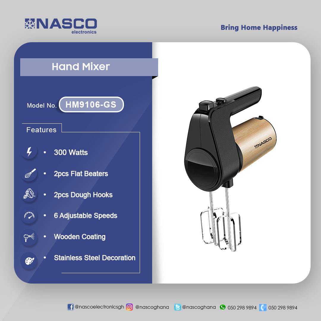 Nasco 300 W Wooden-Coating Hand Mixer – Model HM9106-GS