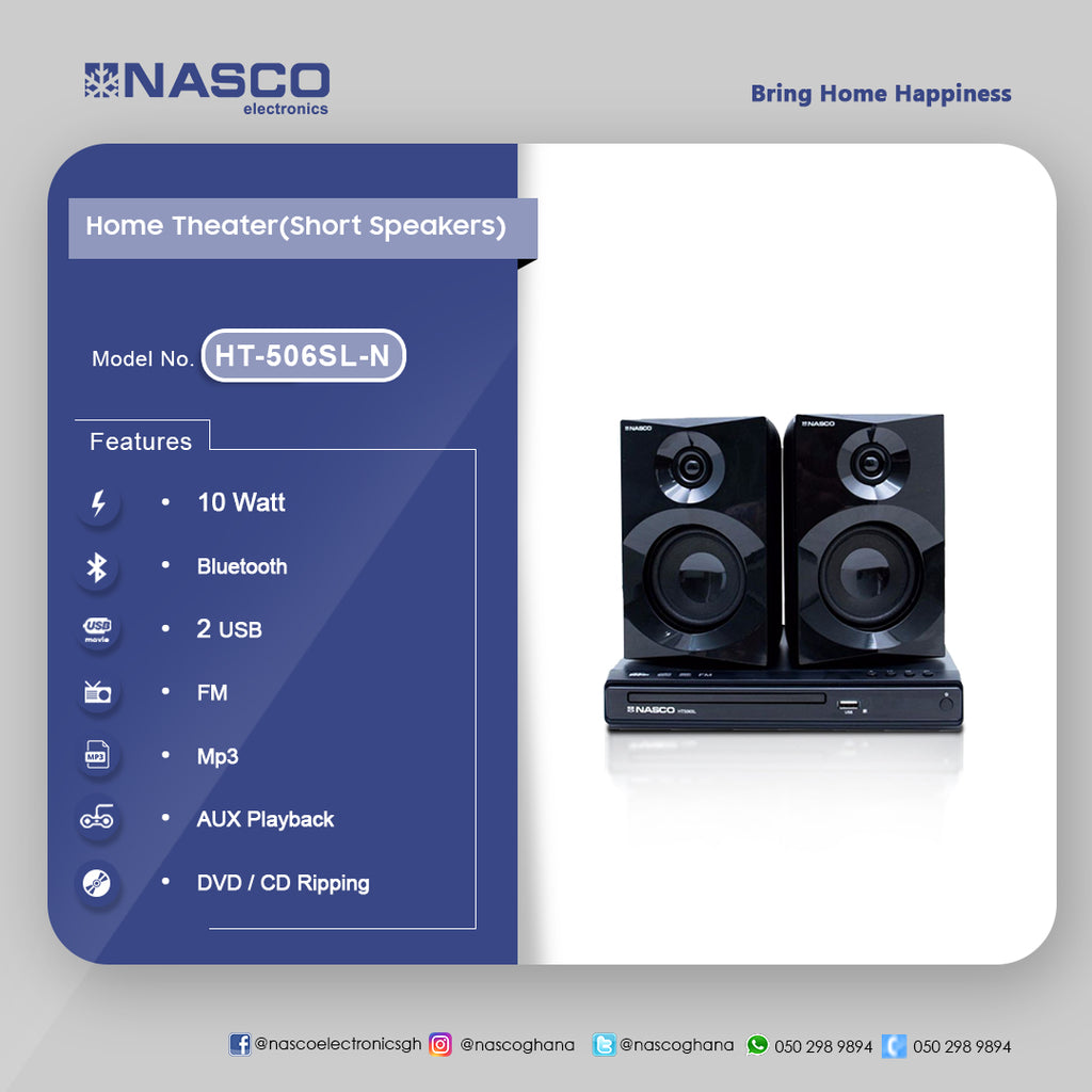Nasco 10 W Home Theatre with Short Speakers – Model HT-506SL-N – view 2