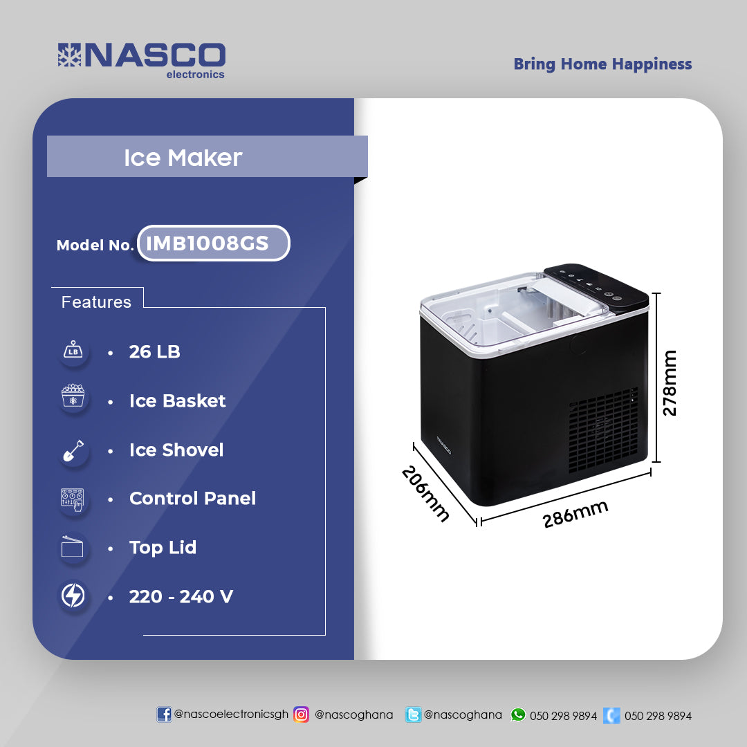 Nasco 26 lb Countertop Ice Maker – Model IMB1008-GS