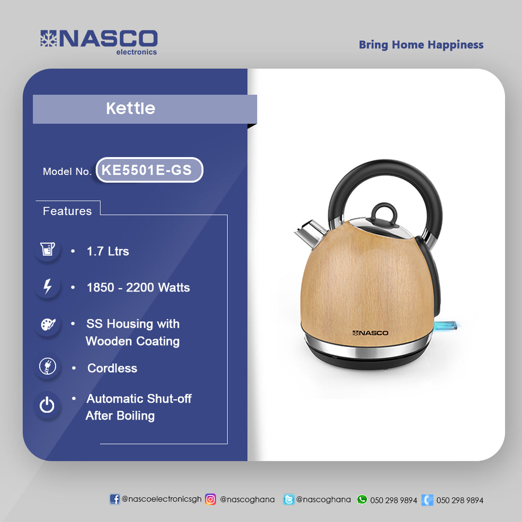Nasco 1.7 L 2200 W Cordless Electric Kettle – Model KE5501E-GS – view 2