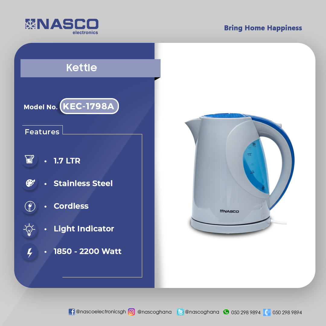 Nasco 1.7 L Electric Kettle – Model KEC-1798A