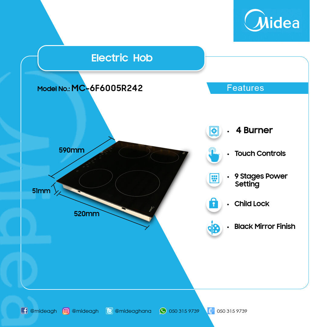 Midea 60 cm 4-Zone Ceramic Electric Hob – Model MC-6F6005R242
