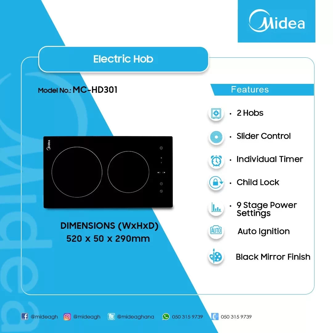 Midea 30 cm 2-Zone Domino Ceramic Hob – Model MC-HD301 – view 2