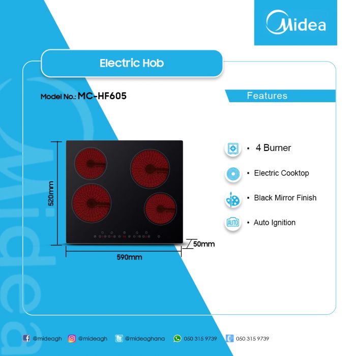 Midea 60 cm 4-Zone Ceramic Electric Hob – Model MC-HF605