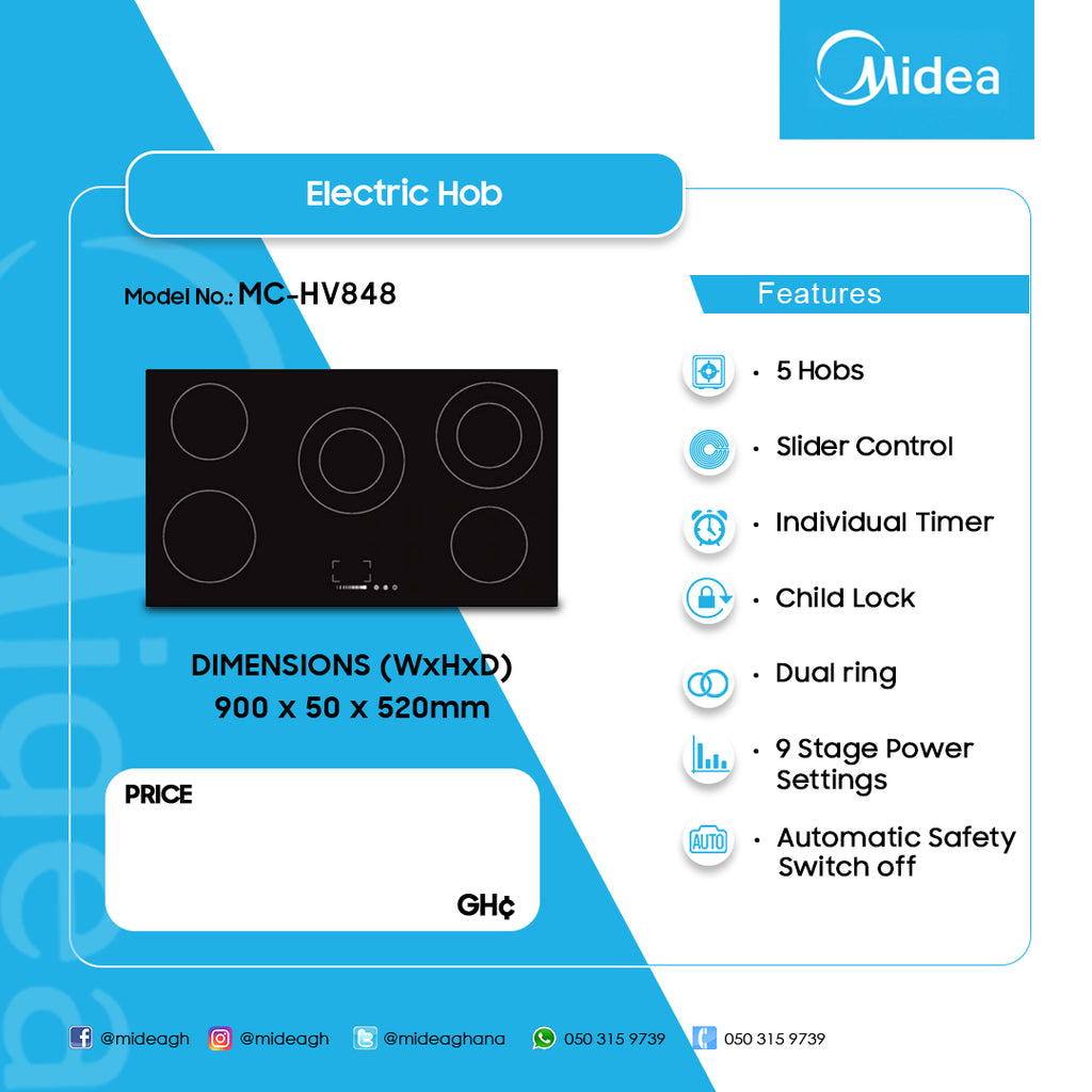 Midea 90 cm 5-Zone Ceramic Electric Hob – Model MC-HV848 – view 2