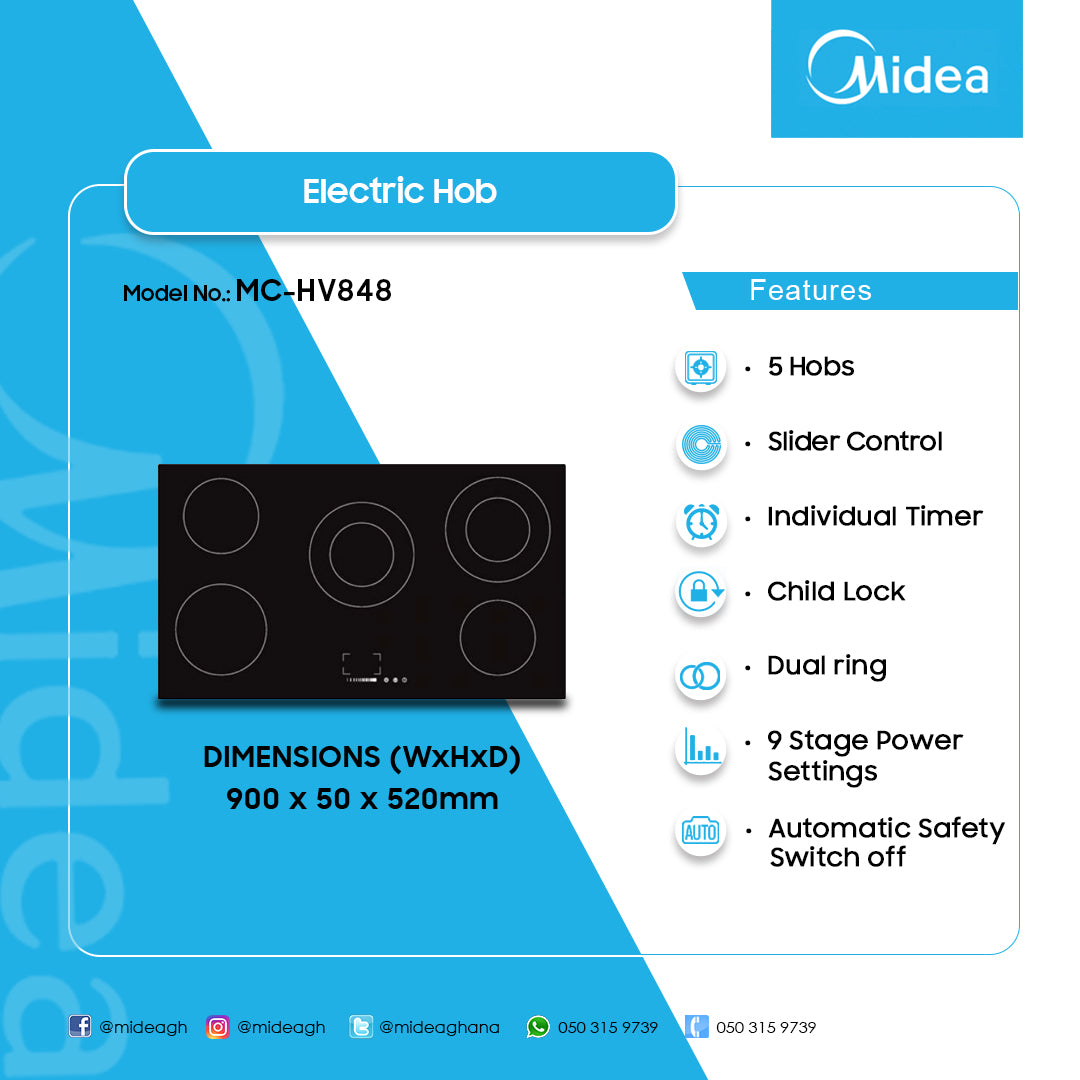 Midea 90 cm 5-Zone Ceramic Electric Hob – Model MC-HV848 – view 3