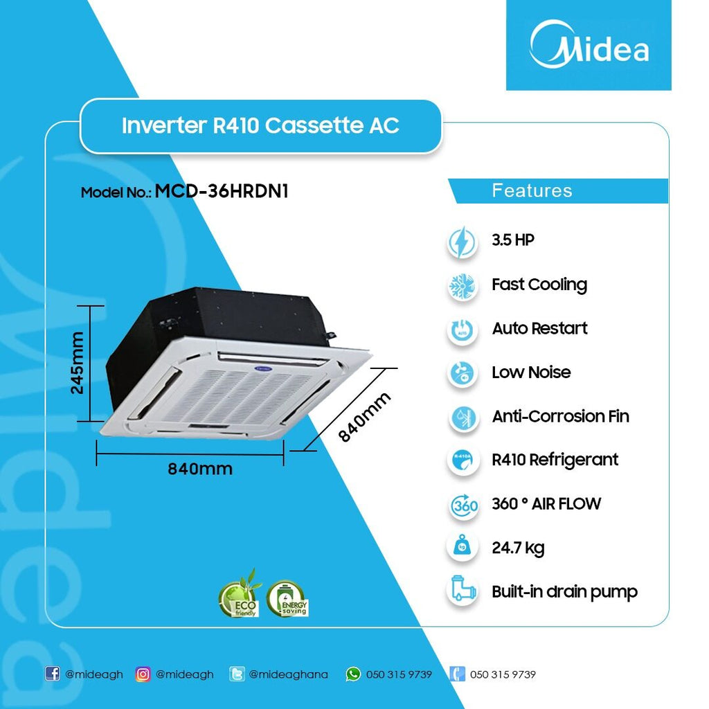Midea 3.5 HP Ceiling Cassette Air Conditioner (Cooling & Heating) – Model MCD-36HRDN1