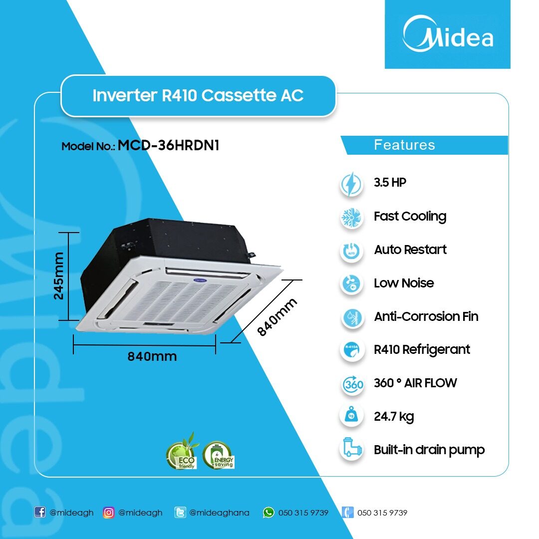 Midea 3.5 HP Ceiling Cassette Air Conditioner (Cooling & Heating) – Model MCD-36HRDN1