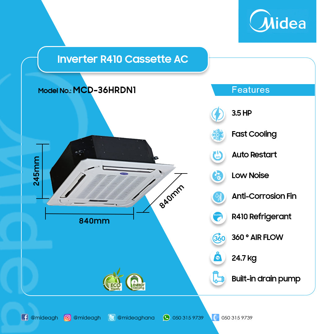 Midea 3.5 HP Ceiling Cassette Air Conditioner (Cooling & Heating) – Model MCD-36HRDN1 – view 2