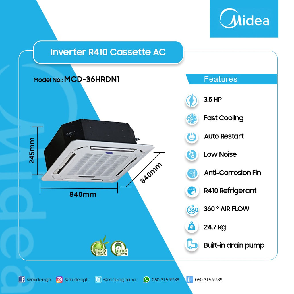 Midea 3.5 HP Ceiling Cassette Air Conditioner (Cooling & Heating) – Model MCD-36HRDN1 – view 3