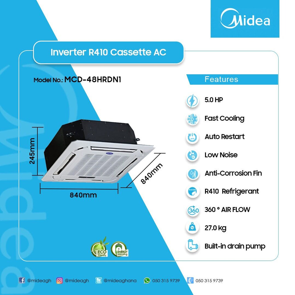 Midea 5.0 HP Ceiling Cassette Air Conditioner (Cooling & Heating) – Model MCD-48HRDN1