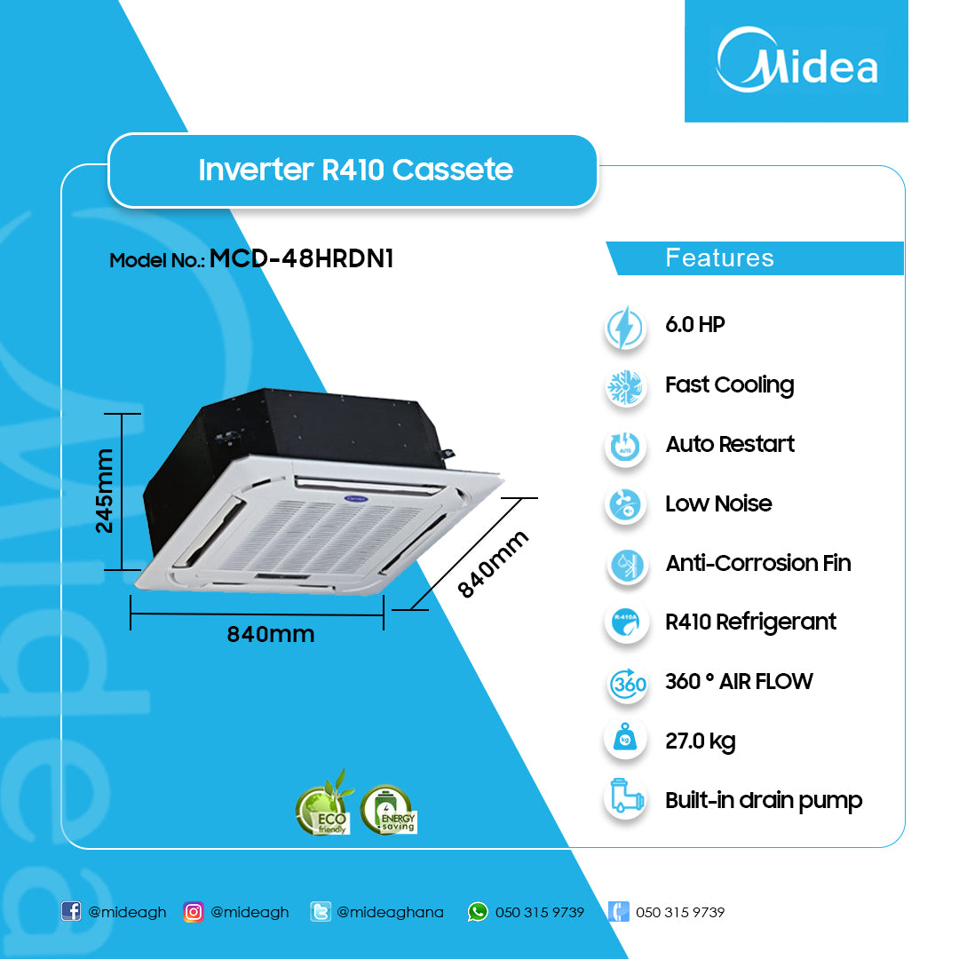 Midea 5.0 HP Ceiling Cassette Air Conditioner (Cooling & Heating) – Model MCD-48HRDN1 – view 2