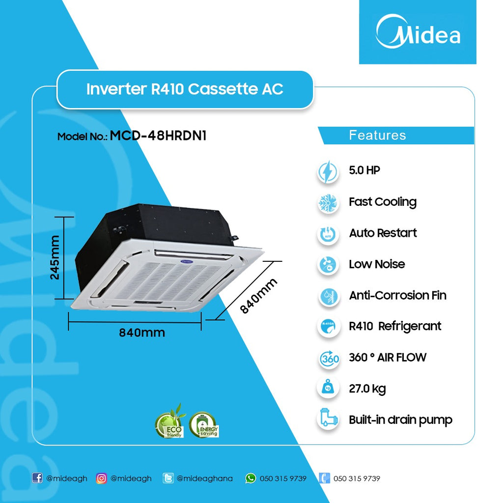 Midea 5.0 HP Ceiling Cassette Air Conditioner (Cooling & Heating) – Model MCD-48HRDN1 – view 3