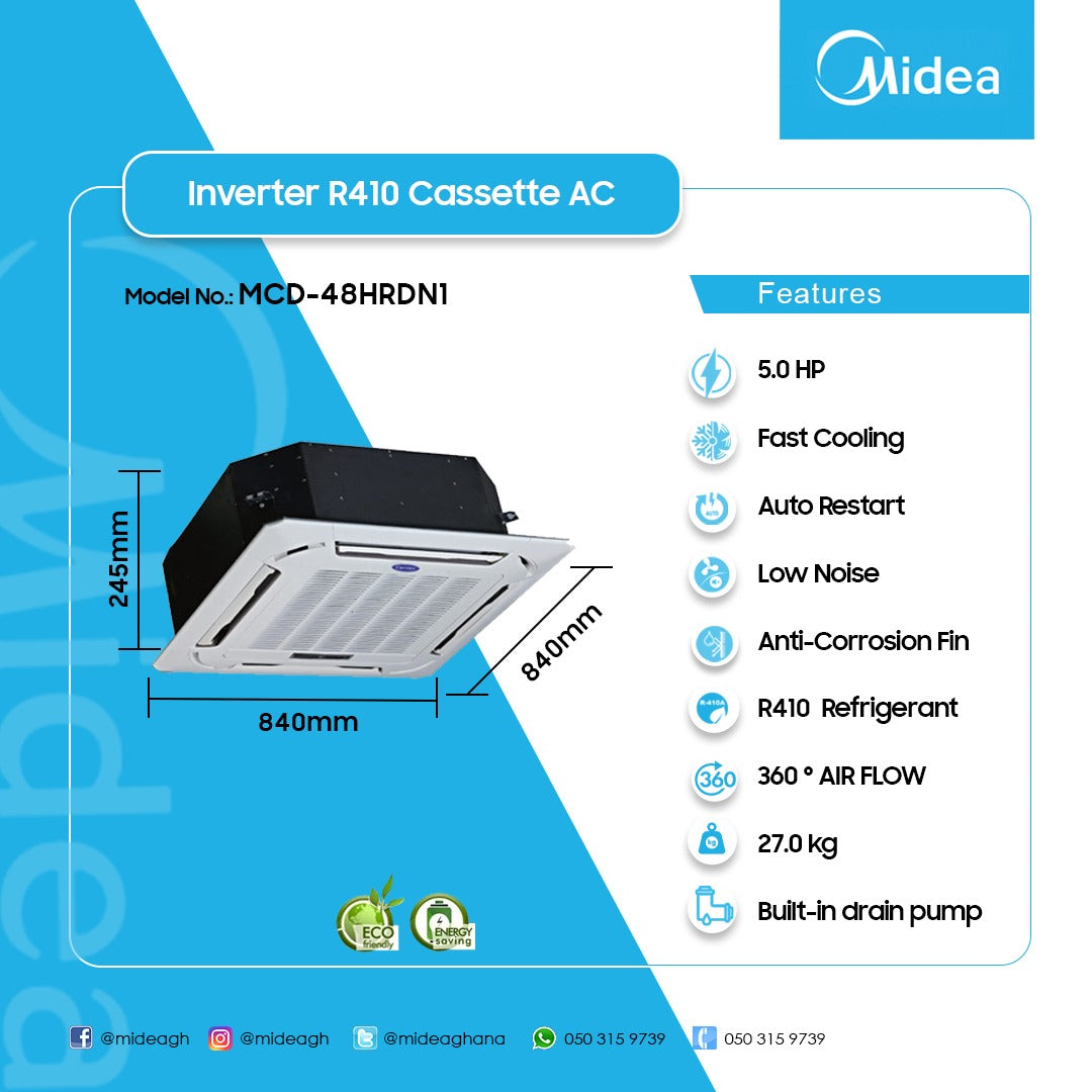 Midea 5.0 HP Ceiling Cassette Air Conditioner (Cooling & Heating) – Model MCD-48HRDN1 – view 3