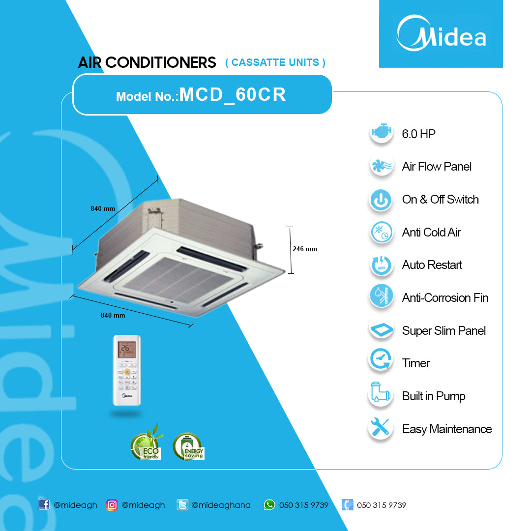 Midea 6.0 HP Ceiling Cassette Air Conditioner – Model MCD_60CR