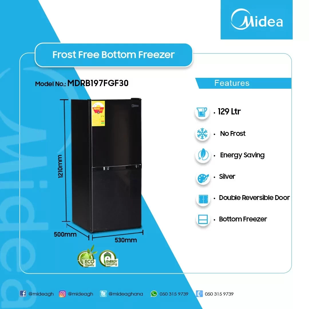 Midea Double Door Bottom Freezer Refrigerator – Model MDRB197FGF30 – view 3