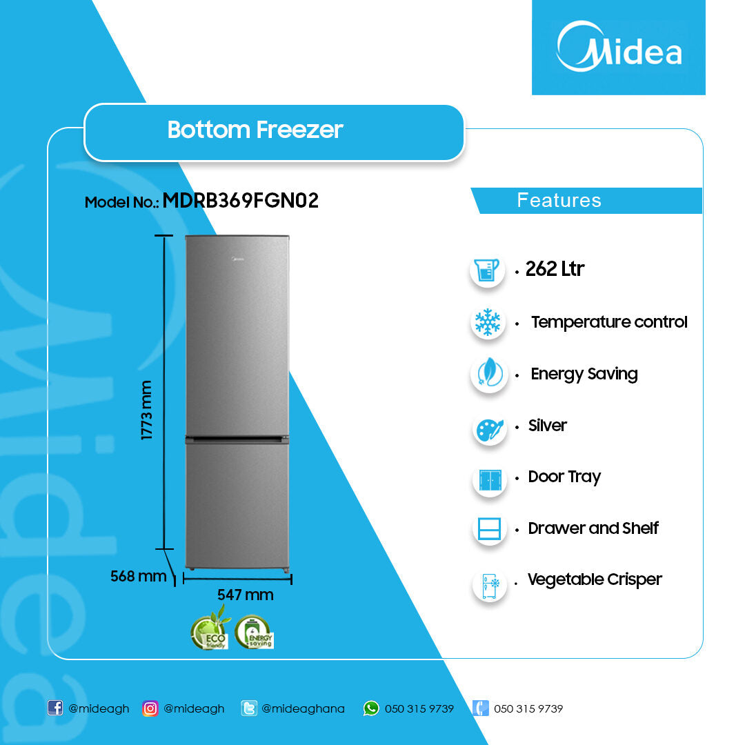 Midea 262 L Double Door Bottom Freezer Refrigerator – Model MDRB369FGN02 – view 4
