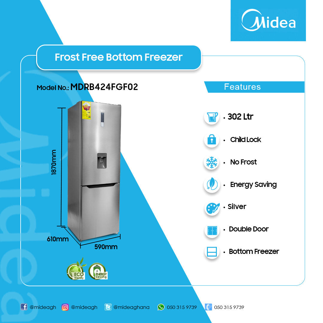 Midea 302 L No Frost Double Door Bottom Freezer Refrigerator – Model MDRB424FGF02 – view 4