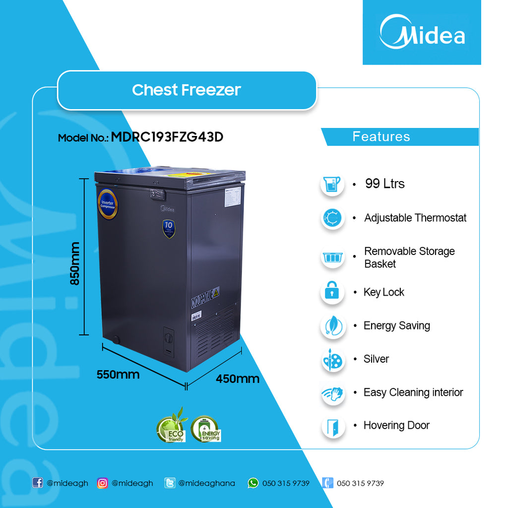 Midea 99 L Inverter Chest Freezer – Model MDRC193FZG43D
