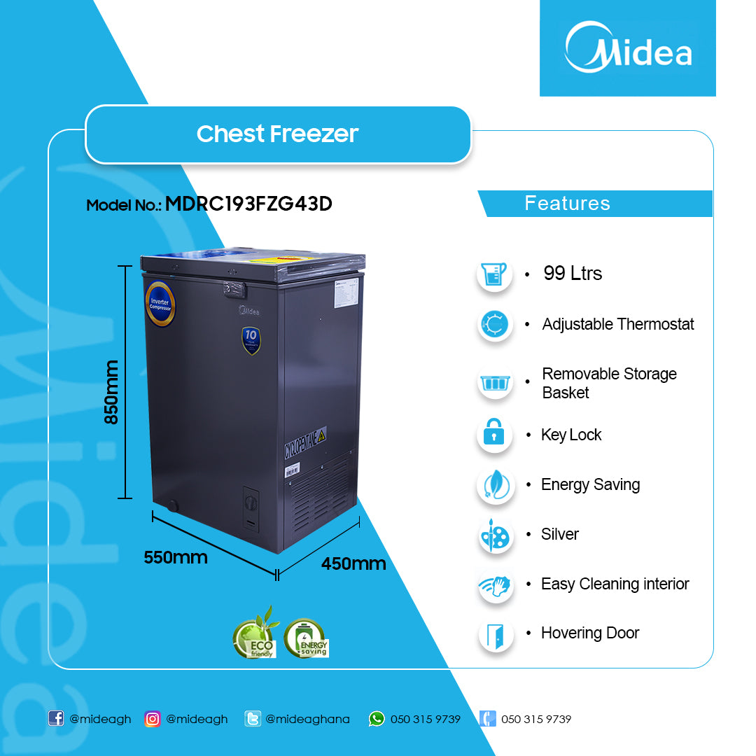 Midea 99 L Inverter Chest Freezer – Model MDRC193FZG43D