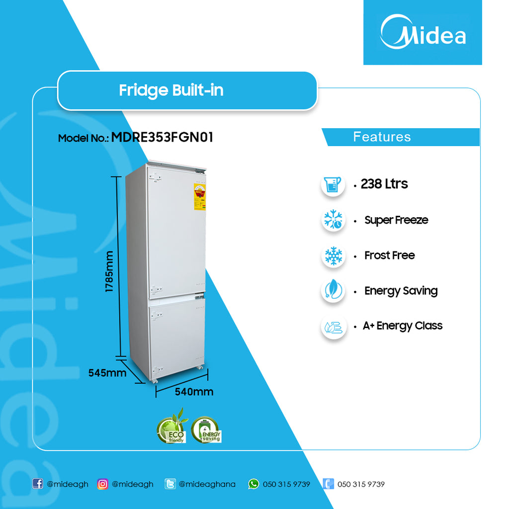 Midea 238 L Frost Free Built-In Bottom Freezer Refrigerator – Model MDRE353FGN01 – view 2