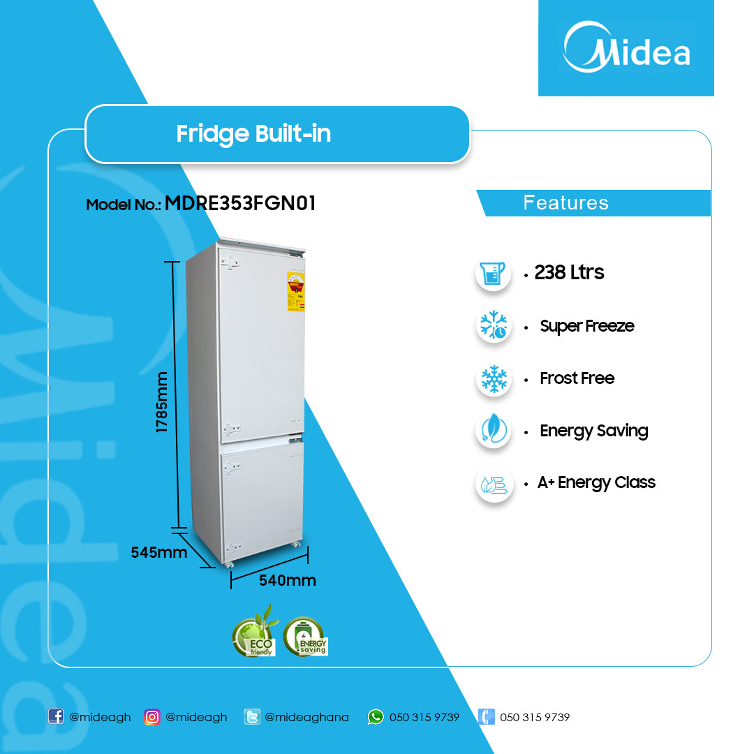 Midea 238 L Frost Free Built-In Bottom Freezer Refrigerator – Model MDRE353FGN01 – view 2