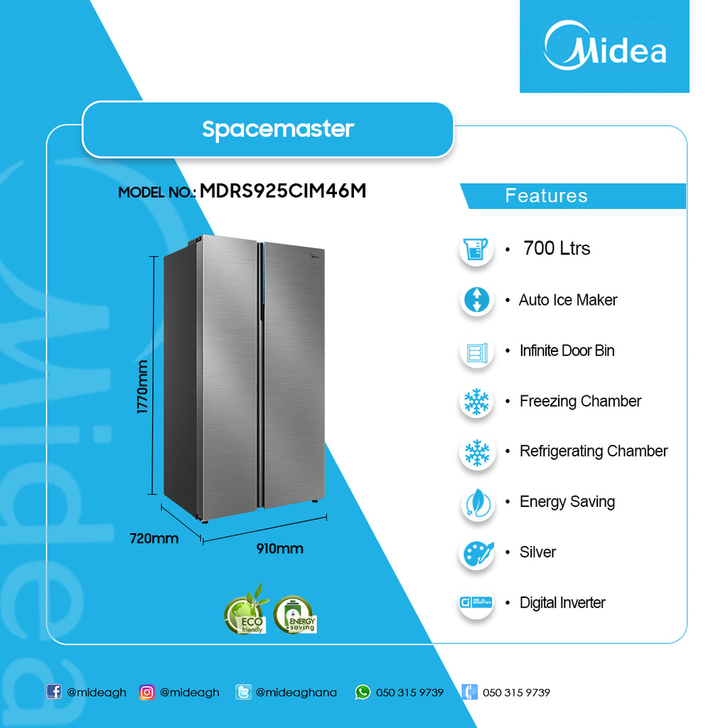 Midea 700 L Side-by-Side Refrigerator – Model MDRS925CIM46M – view 2