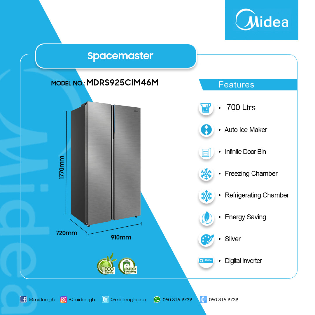 Midea 700 L Side-by-Side Refrigerator – Model MDRS925CIM46M – view 2