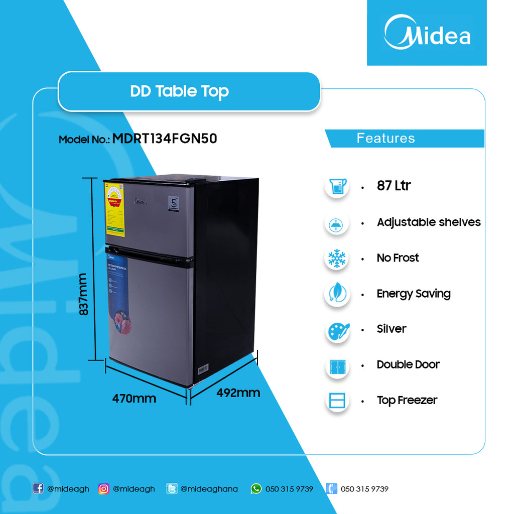 Midea 87 L Compact Refrigerator – Model MDRT134FGN50