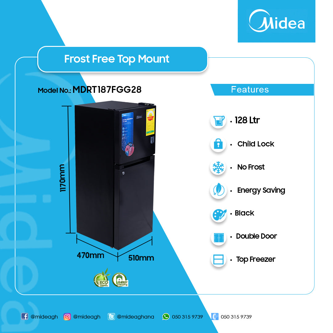 Midea 128 L Glass Door Display Fridge – Model MDRT187FGG28
