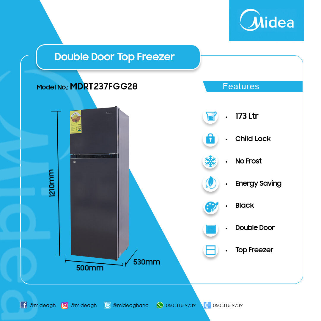 Midea 173 L Double Door Top Freezer Refrigerator – Model MDRT237FGG28 – view 2