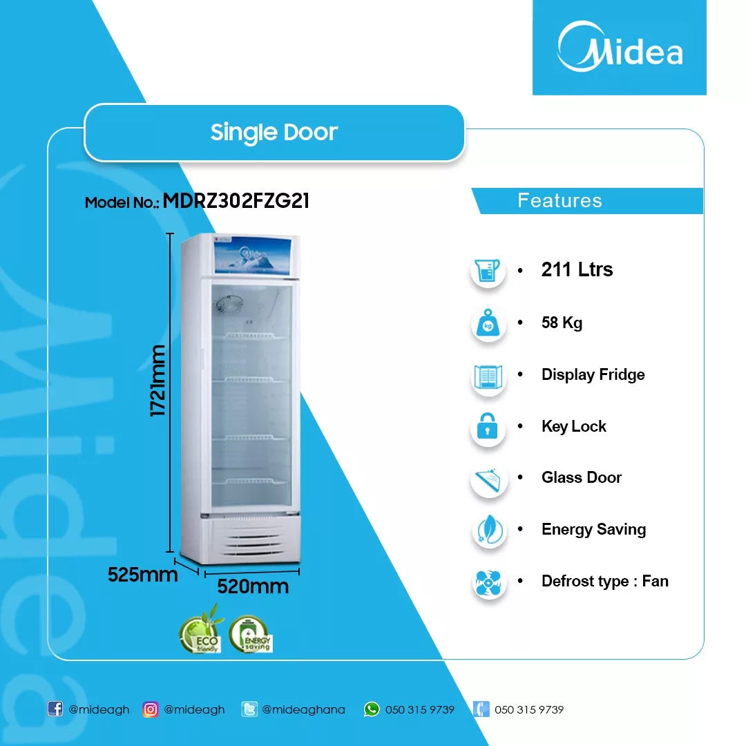 Midea 211 L Glass Door Display Fridge – Model MDRZ302FZG21