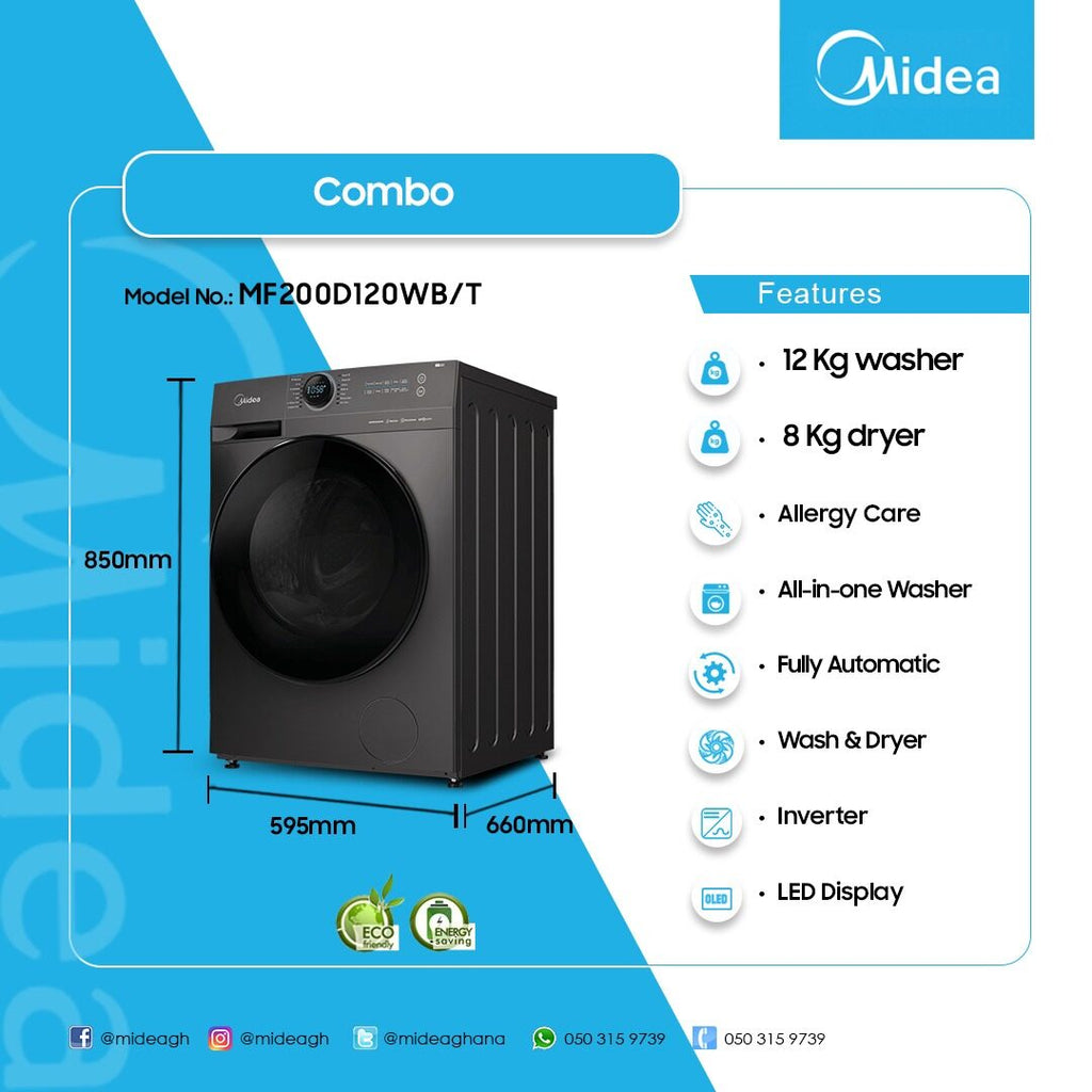 Midea 12 kg Wash / 8 kg Dry Front Load Washer Dryer – Model MF200D120WB/T – view 3