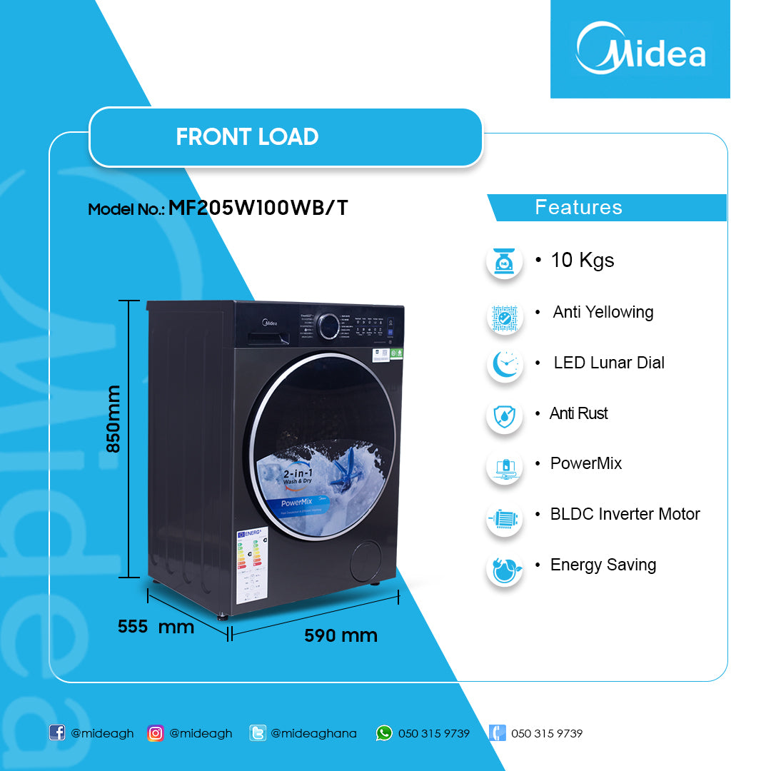 Midea 10 kg Front Load Washing Machine – Model MF205W100WB/T