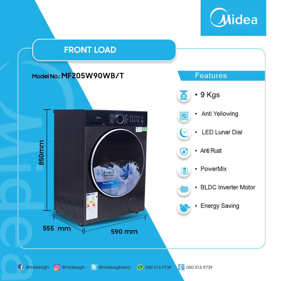 Midea 9 kg Front Load Washing Machine – Model MF205W90WB/T
