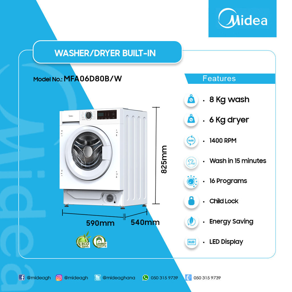 Midea 8 kg/6 kg Built-In Washer Dryer – Model MFA06D80B/W – view 4