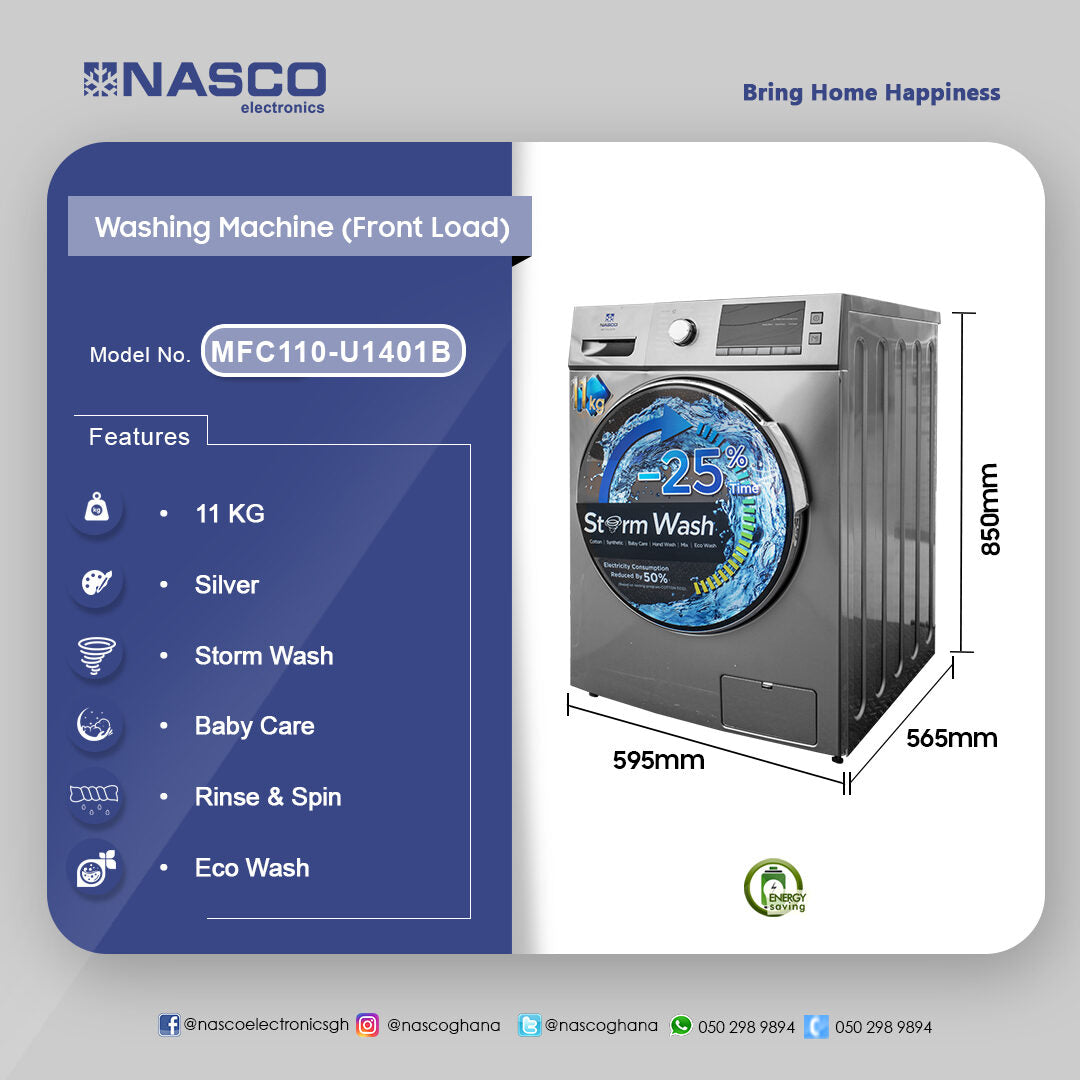Nasco 11 kg Inverter Front Load Washing Machine – Model MFC110-U1401B – view 4
