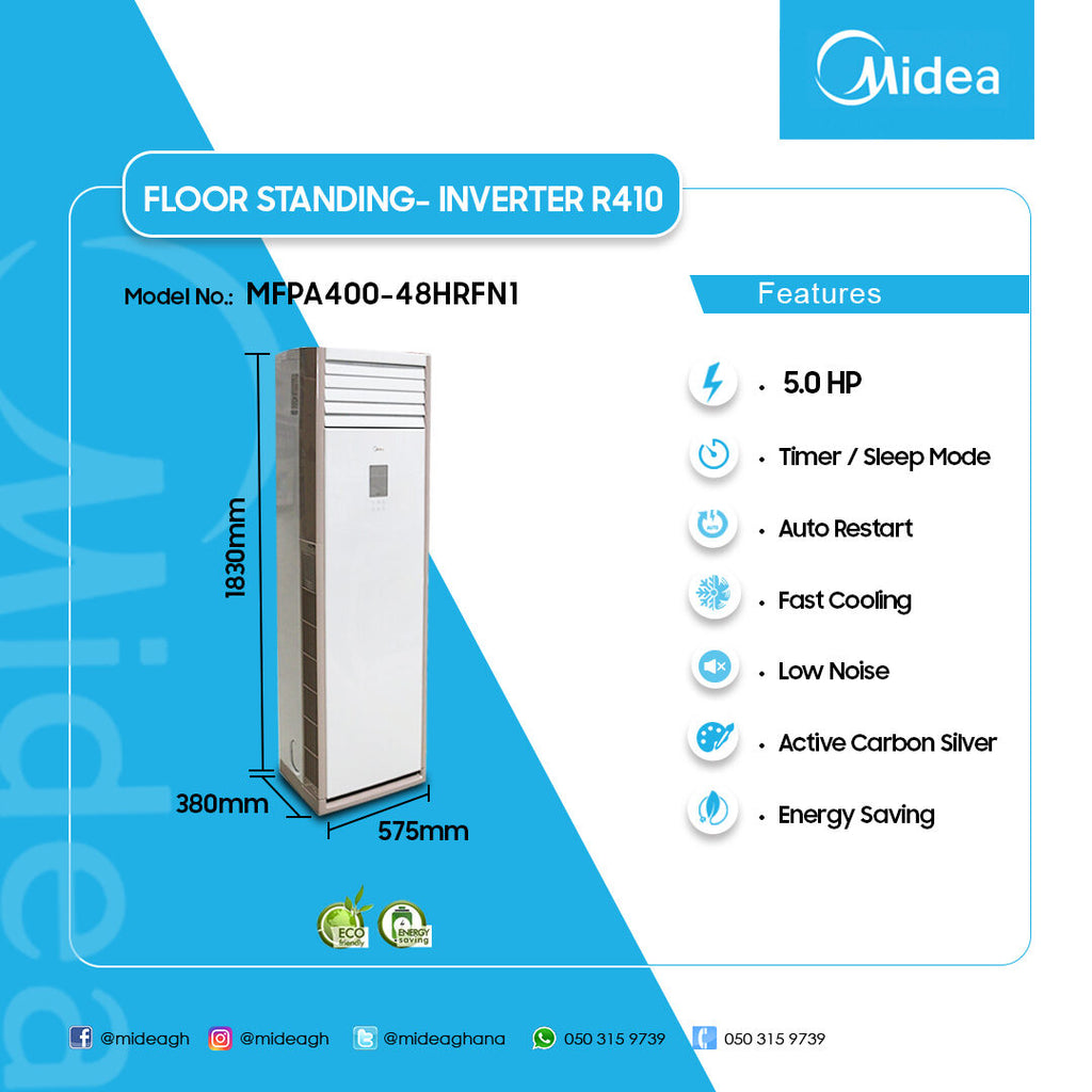 Midea 48,000 BTU (5.0 HP) Floor Standing Inverter Air Conditioner (R410A) – Model MFPA400-48HRFN1 – view 2