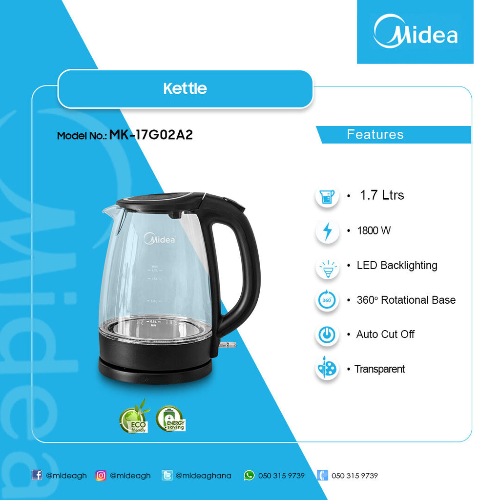 Midea 1.7 L Double-Wall Glass Electric Kettle – Model MK-17G02A2 – view 2