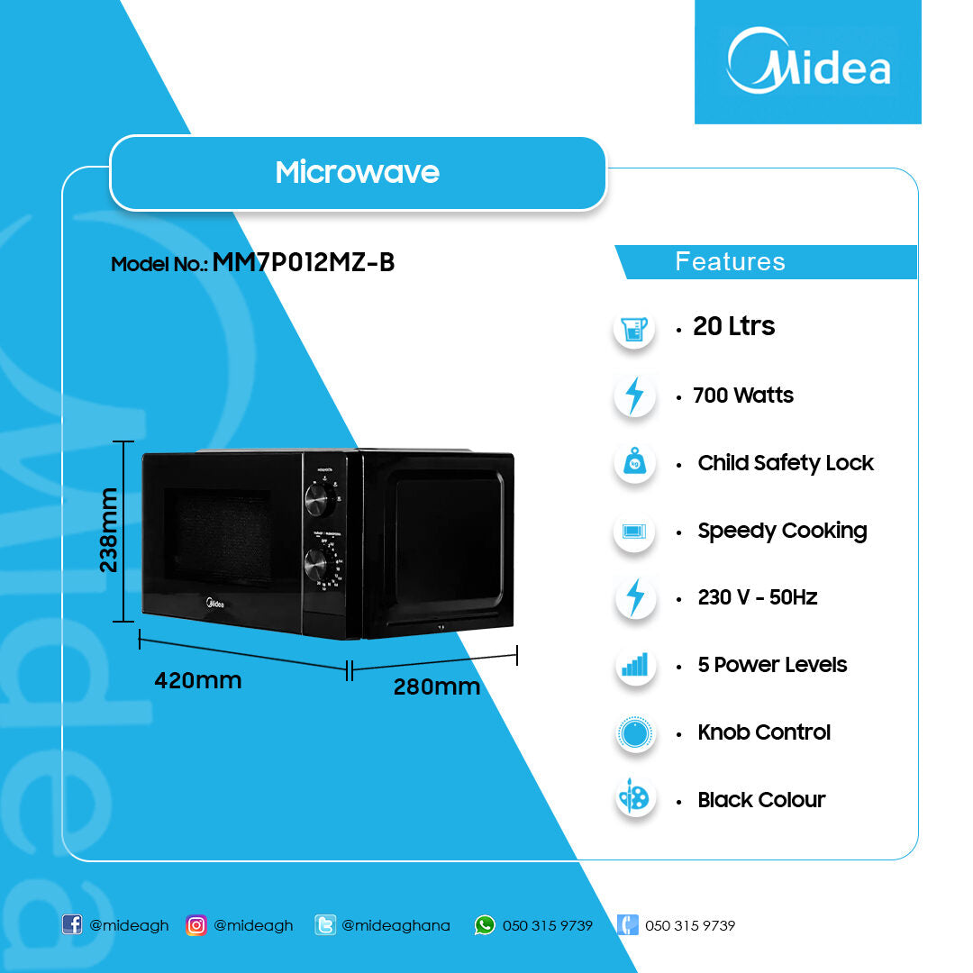 Midea 20 L 700 W Microwave Oven – Model MM7P012MZ-B – view 3