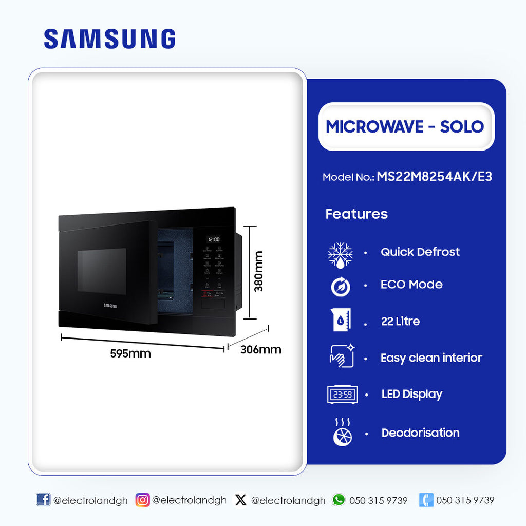 Samsung 22 L Built-In Solo Microwave – Model MS22M8254AK/E3 – view 4