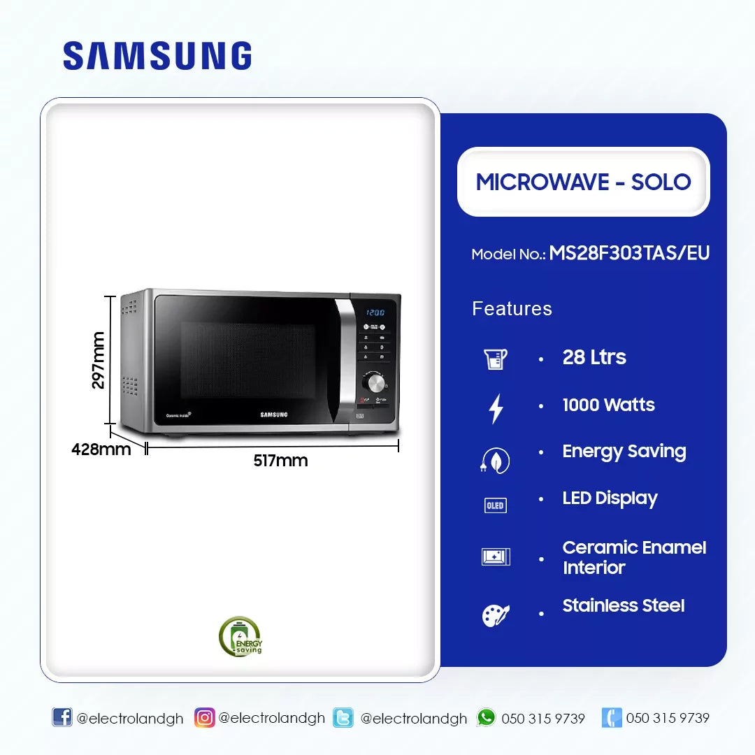 Samsung 28 L Solo Microwave Oven – Model MS28F303TAS/EU