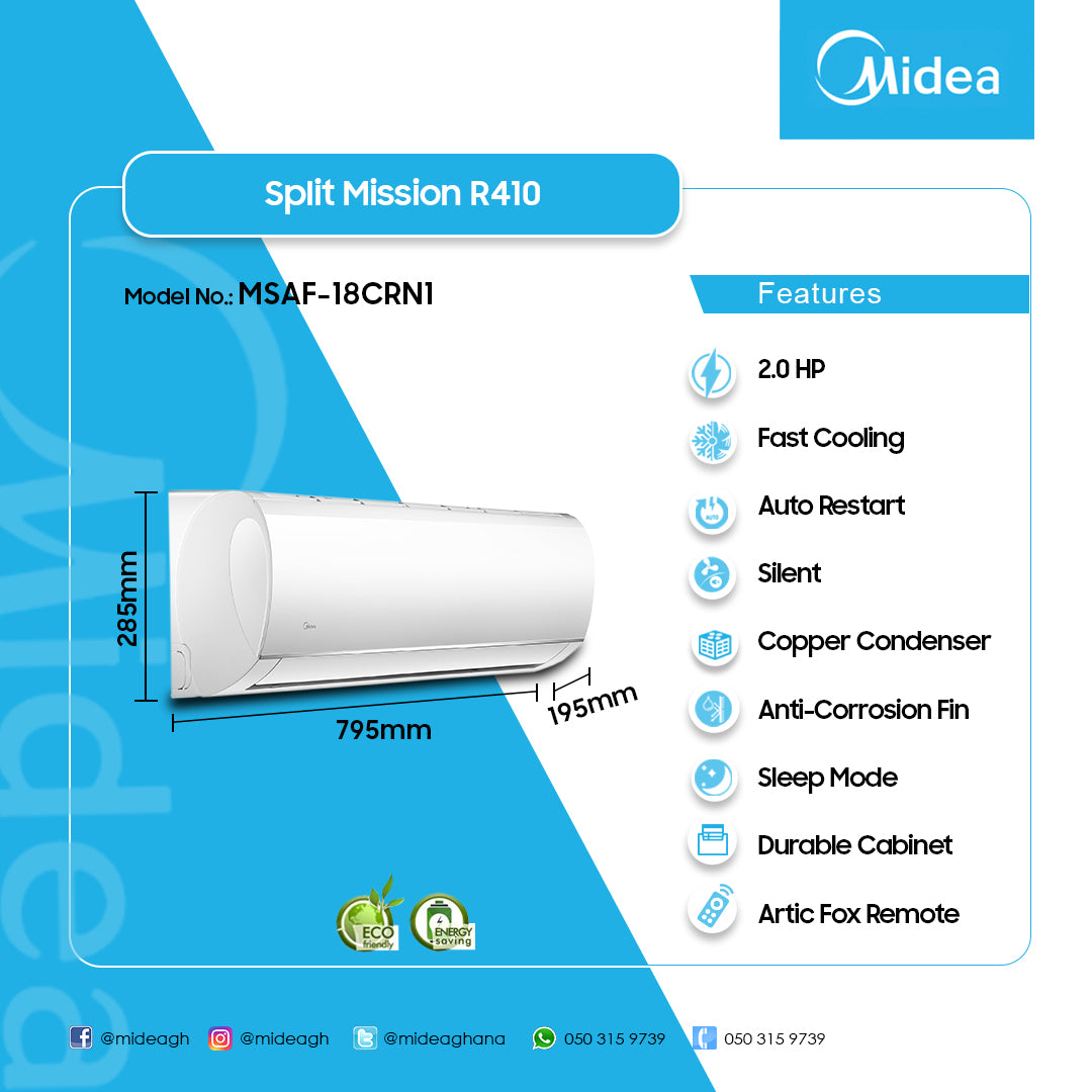 Midea 2.0 HP Split Air Conditioner (R410A) – Model MSAF-18CRN1 – view 2