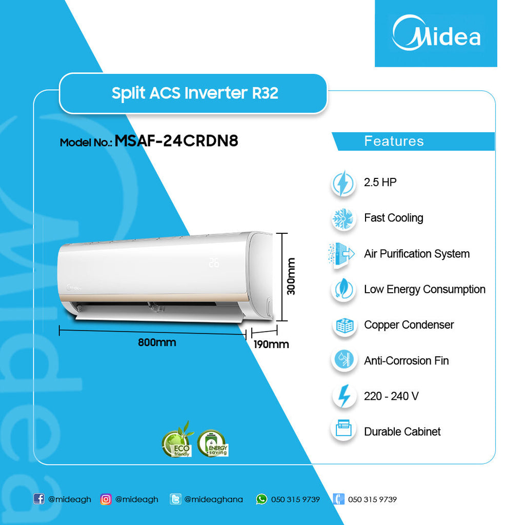 Midea 2.5 HP Split Inverter Air Conditioner (R32) – Model MSAF-24CRDN8 – view 3