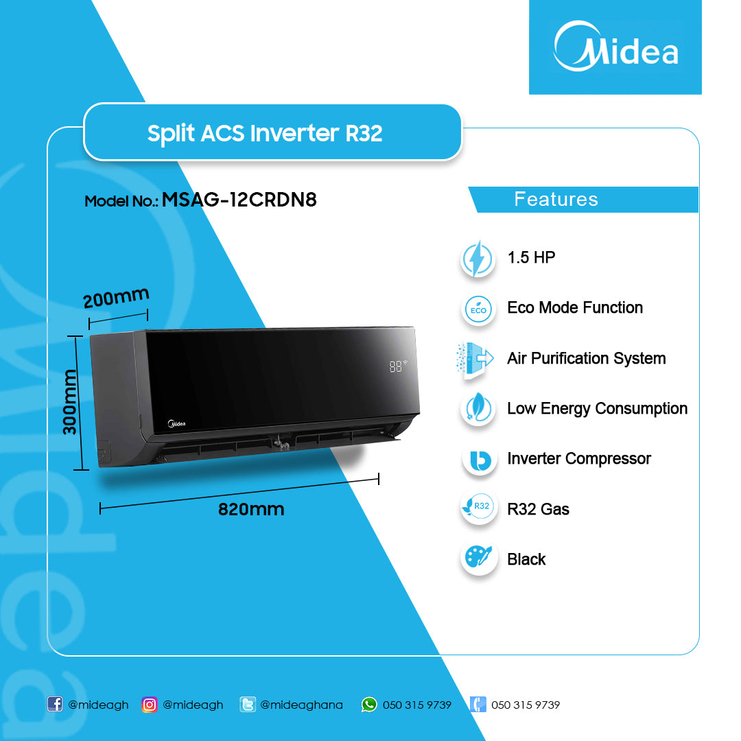 Midea 1.5 HP Split Inverter Air Conditioner (R32) – Model MSAG-12CRDN8 – view 3