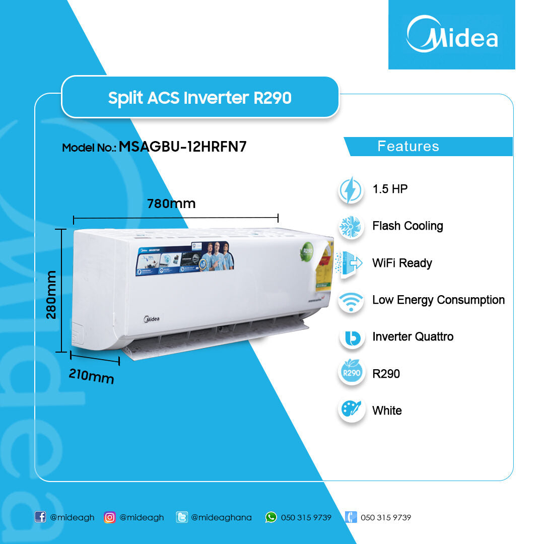 Midea 1.5 HP Split Inverter Air Conditioner – Model MSAGBU-12HRFN7 – view 2