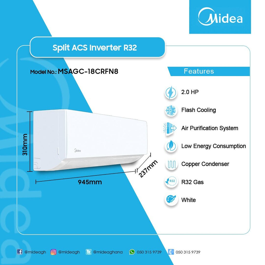 Midea 2.0 HP Split Inverter Air Conditioner (R32) – Model MSAGC-18CRFN8