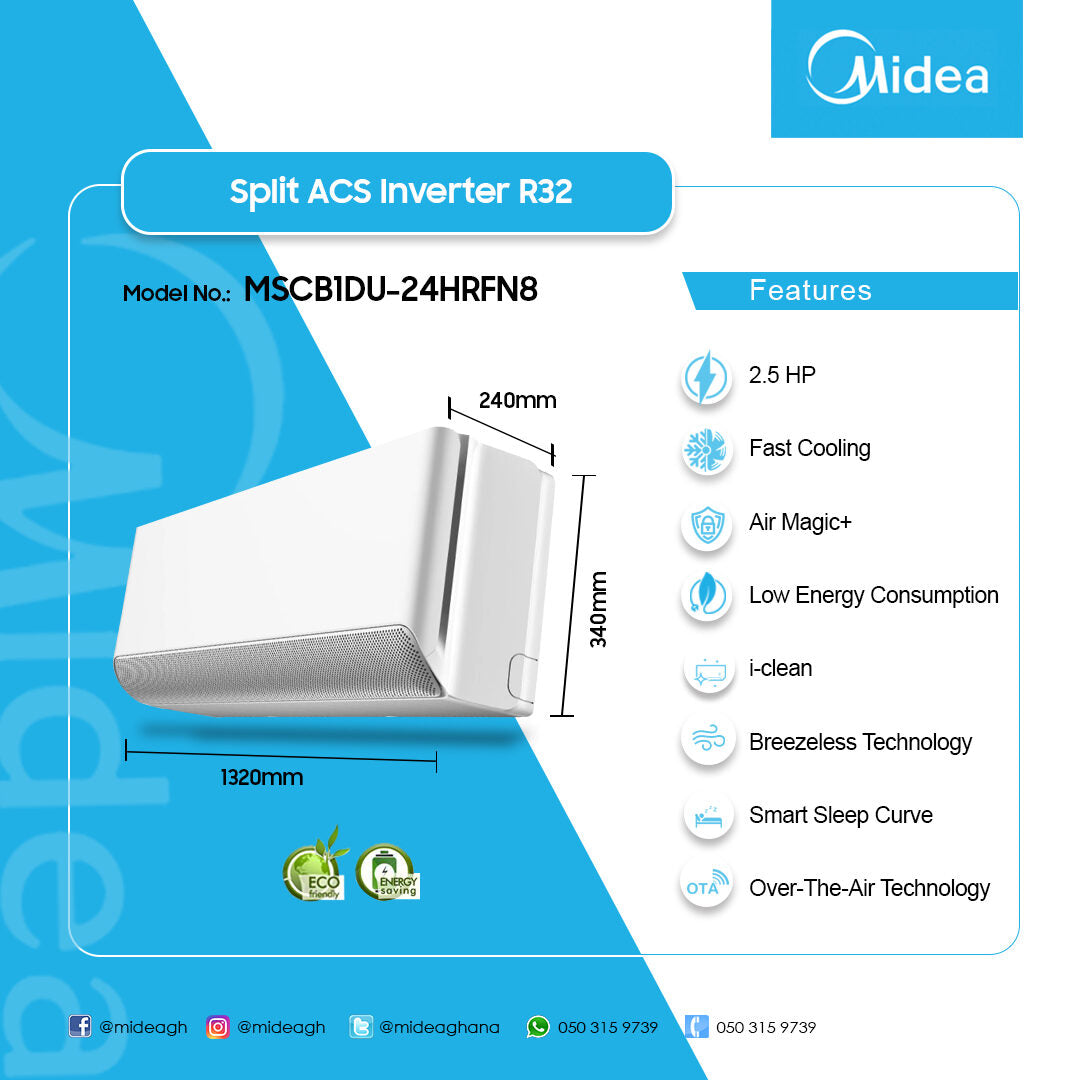 Midea 2.5 HP Breezeless Split Inverter Air Conditioner (R32) – Model MSCB1DU-24HRFN8