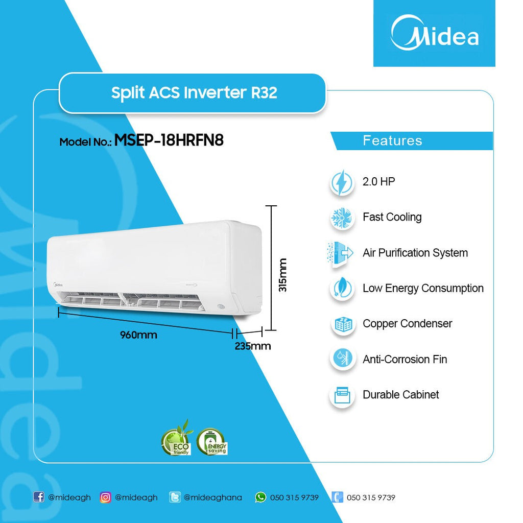Midea 2.0 HP Split Inverter Air Conditioner (R32) – Model MSEP-18HRFN8 – view 3