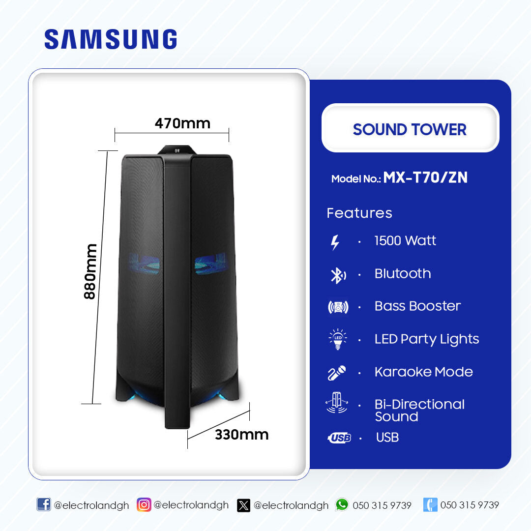 Samsung 1500 W Sound Tower Party Speaker – Model MX-T70/ZN